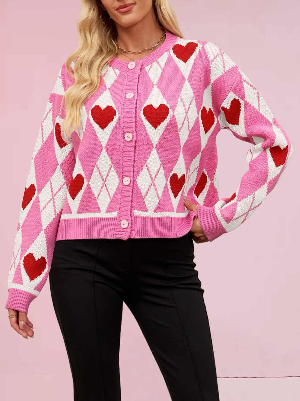 Heart Pattern Button-Up Cardigan - Picture 5 of 10